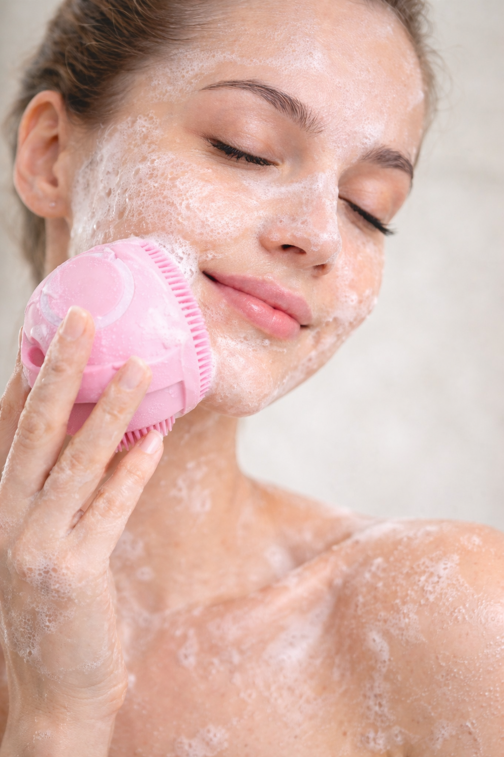 Perie din silicon cu rezervor pentru sampon si gel de dus, 80 ml