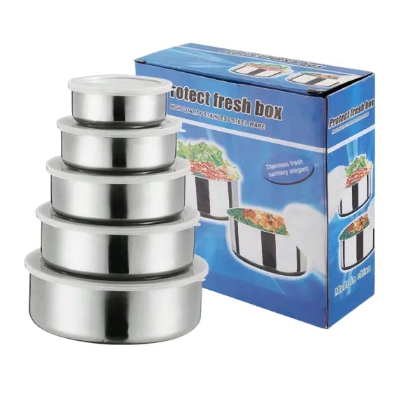 Caserole din Inox cu Capac – Set de 5 Bucăți, Diverse Dimensiuni