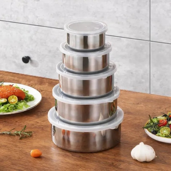 Caserole din Inox cu Capac – Set de 5 Bucăți, Diverse Dimensiuni